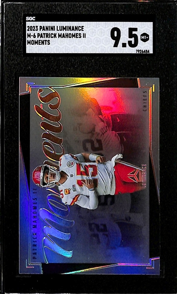 (3) SGC Graded Patrick Mahomes Cards - 2022 Contenders Optic Red (SGC 9.5) (#/175), 2023 Luminance Moments (SGC 9.5), 2020 Select White Die Cut (SGC 10) 